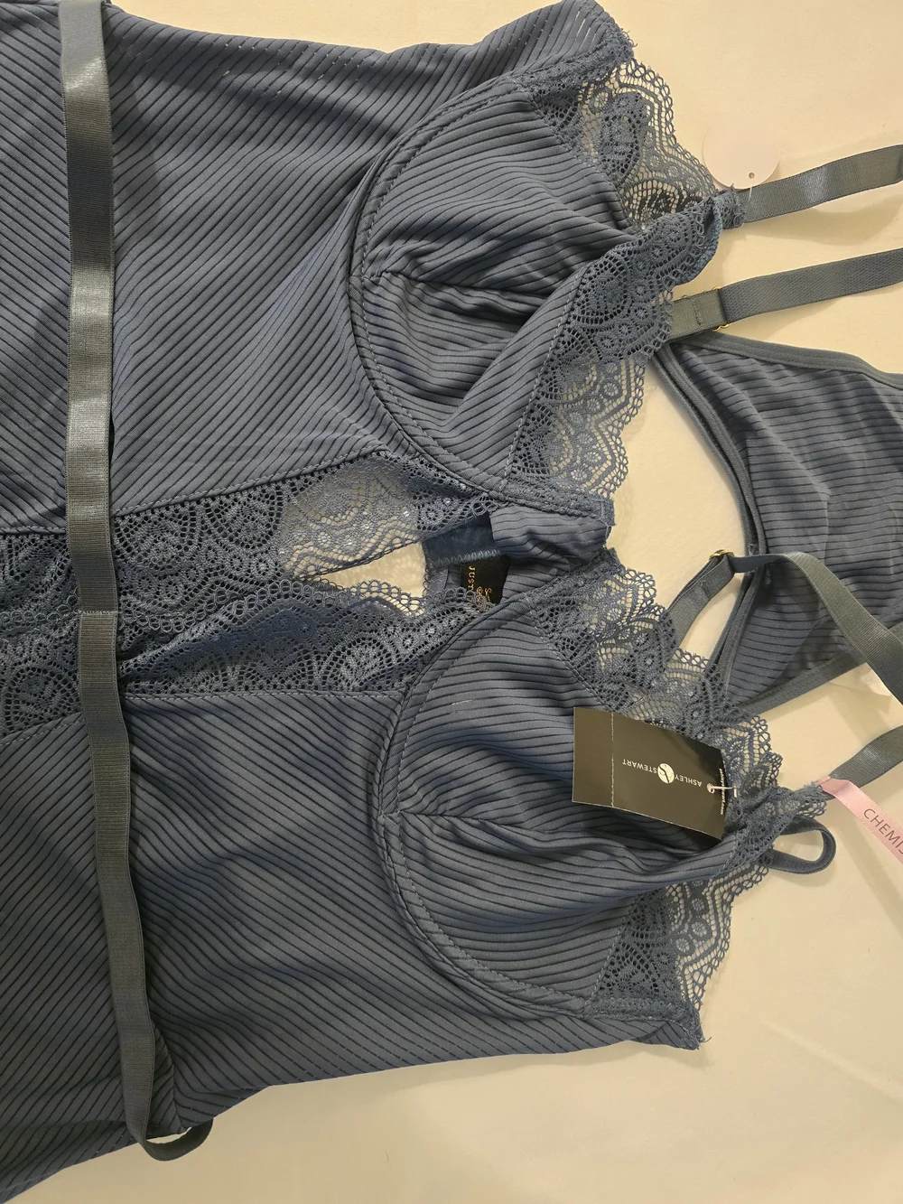 NWT Ashley Stewart Sexy 2X Blue Lace Babydoll Lingerie 2 Piece Set